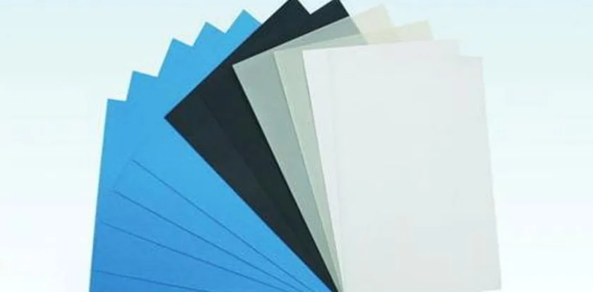 PHA and PLA bio-based card sheets in blue, black and white
